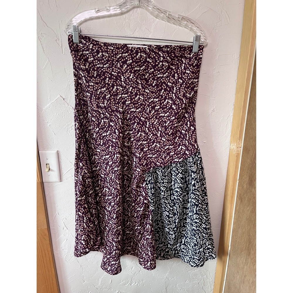 Apiece Apart 100% Silk Abstract Print Asymmetrical Midi Skirt Plum Navy Size 8